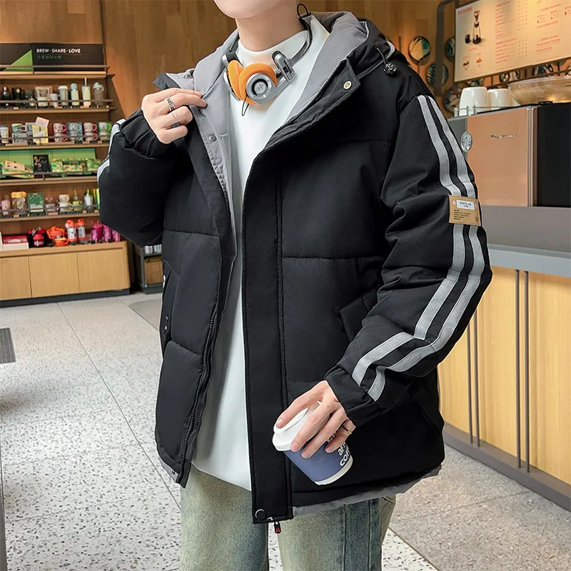 Trendy 2023 Autumn Winter Men's Hooded Thicken Parkas Loose Down Cotton-Padded Jackets Korea Youth Warm Coat Outwear Top Clothes