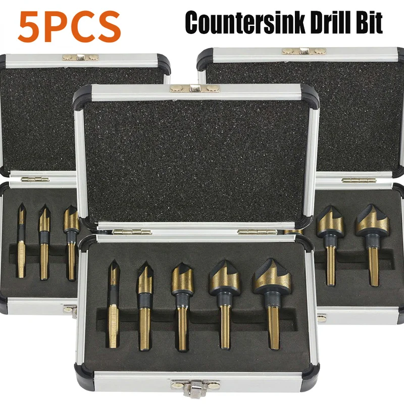 Countersink Drill Bit 5Pcs,Chamfer 90°,HSS，Suitable for Wood/Plastic