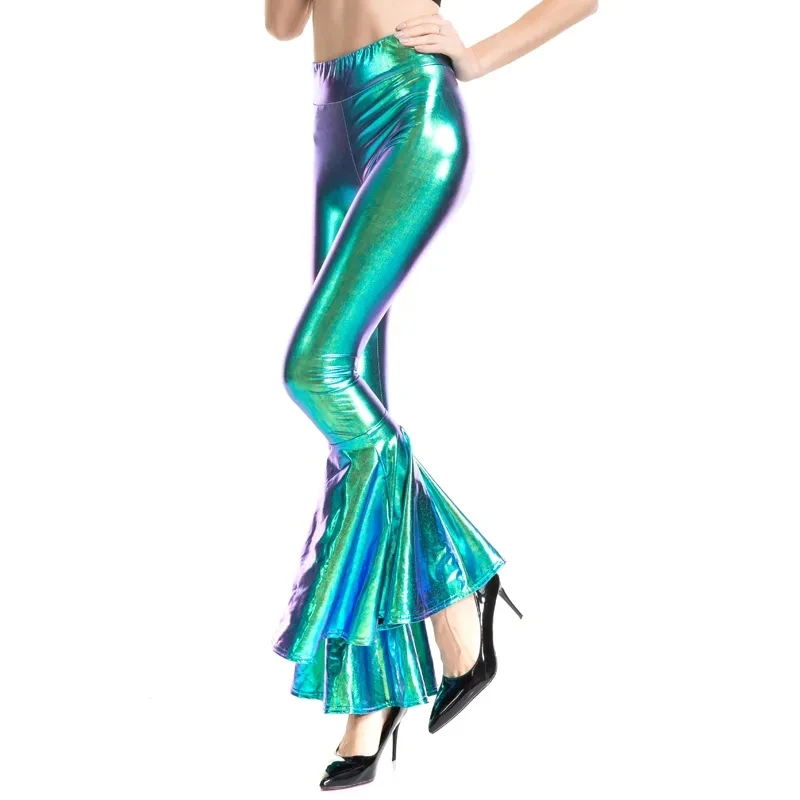 New Women Push Up Pants Club Leggings Mermaid High Waist Sexy Leggin Fish Punk Workout Mujer Holographic Pant Cheerleading Loose