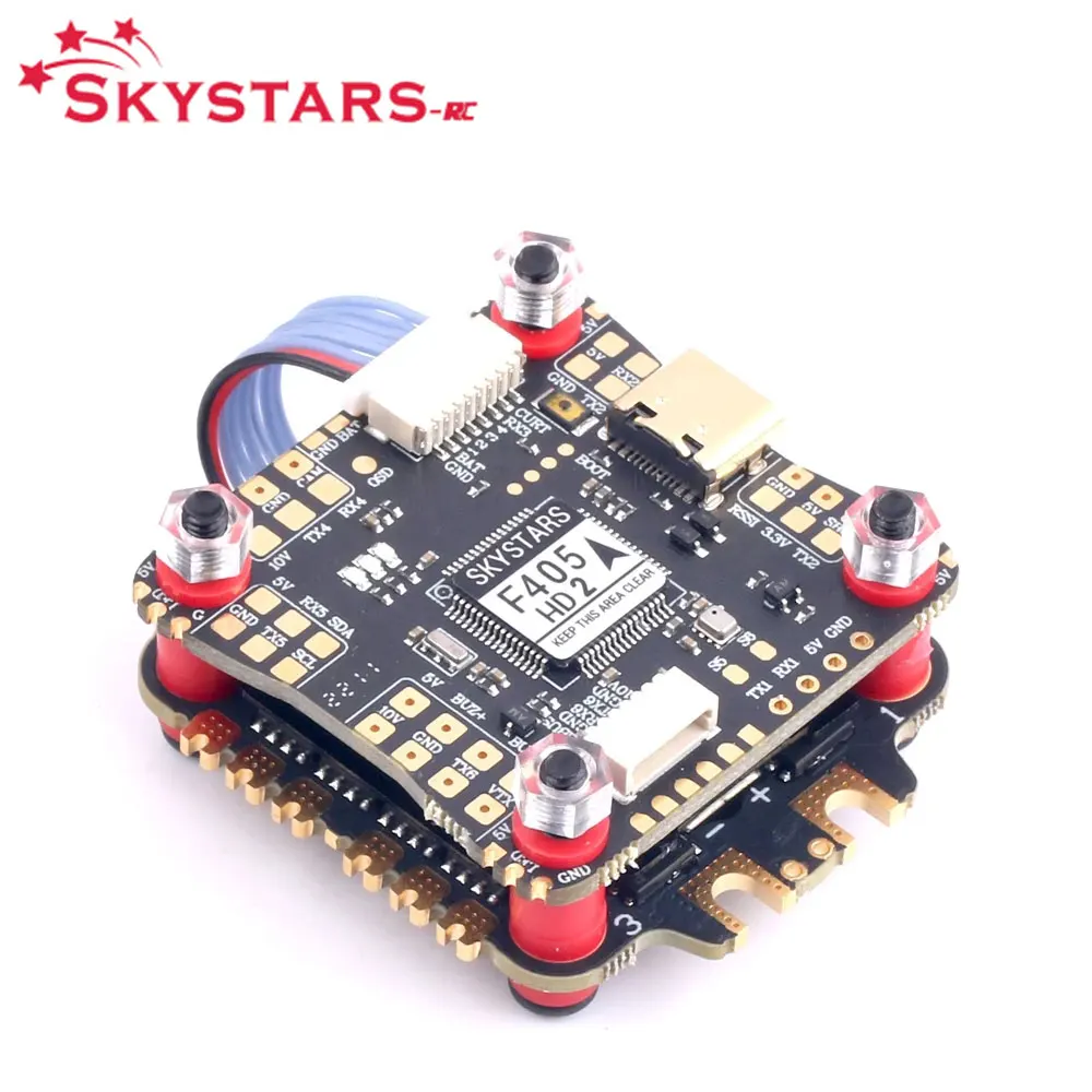 

Skystars F4 F405HD2 Flight Controller OSD 45A Blheli_S 3-6S 4 In 1 Brushless ESC Stack 30.5x30.5mm FPV Racing Drone Quadcopter