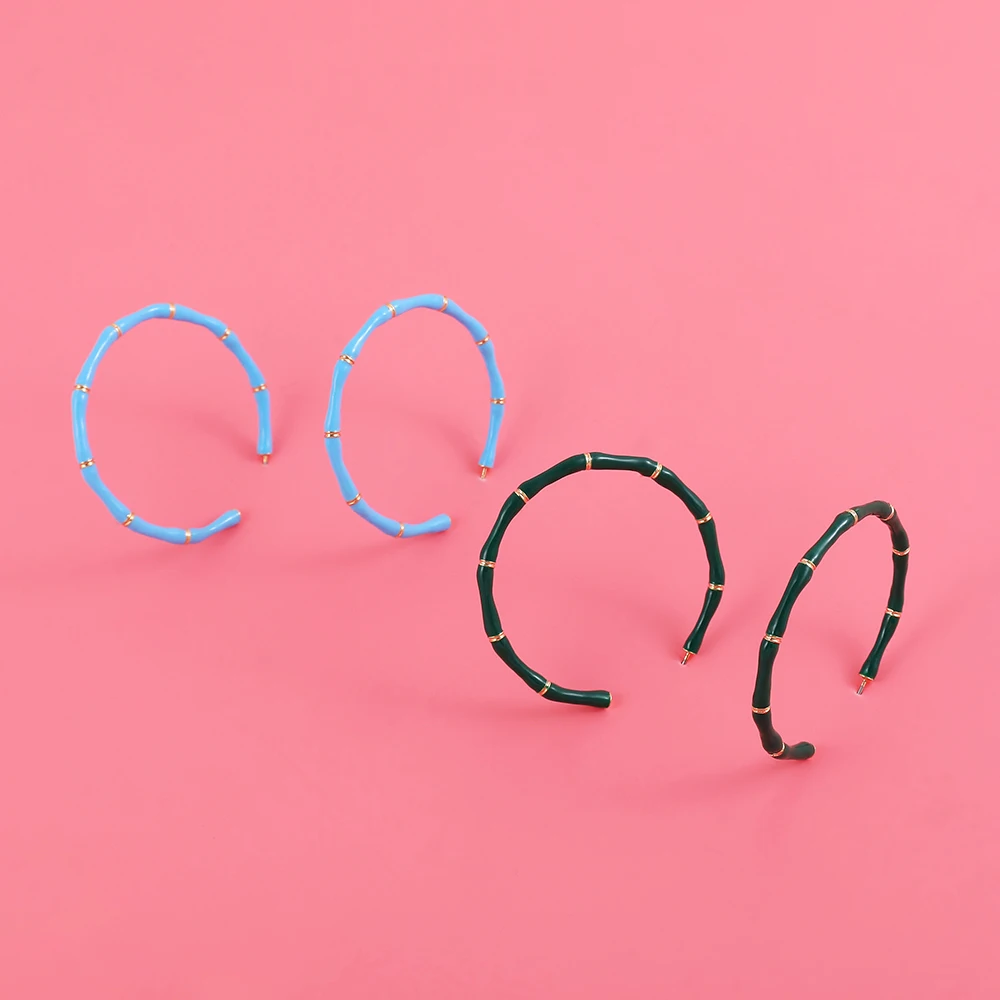 Charm Chic Oil Drip Enamel Bamboo Hoop Earrings for Women Blue Big Circle Huggie Ear Buckle Girl Minimalist Fashion Jewelry Gift