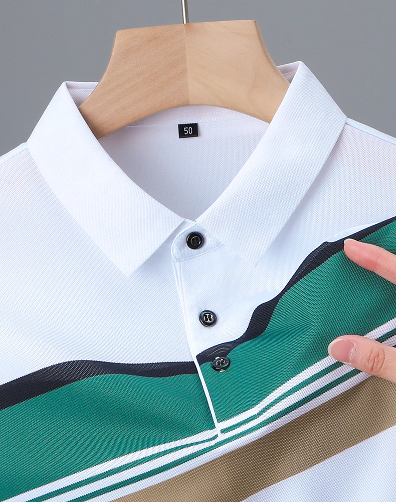 Luxury high-end ice silk breathable short-sleeved POLO shirt Men's 2023 summer fashion contrast stripe lapel T-shirt casual men 16 S23bb5418b7eb41aa8a42e208f66cd7f75