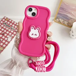 Cute Rabbit Stand Candy Wavy Silicone Phone Case Cover for Moto G20 (Red)
