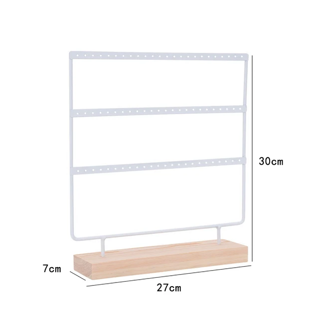 Présentoir de boucles d'oreilles à 3 niveaux et 72 trous, organisateur de rangement de bijoux en métal à 3 couches, support de Base en bois, arbre, support de clous d'oreille, cadeau