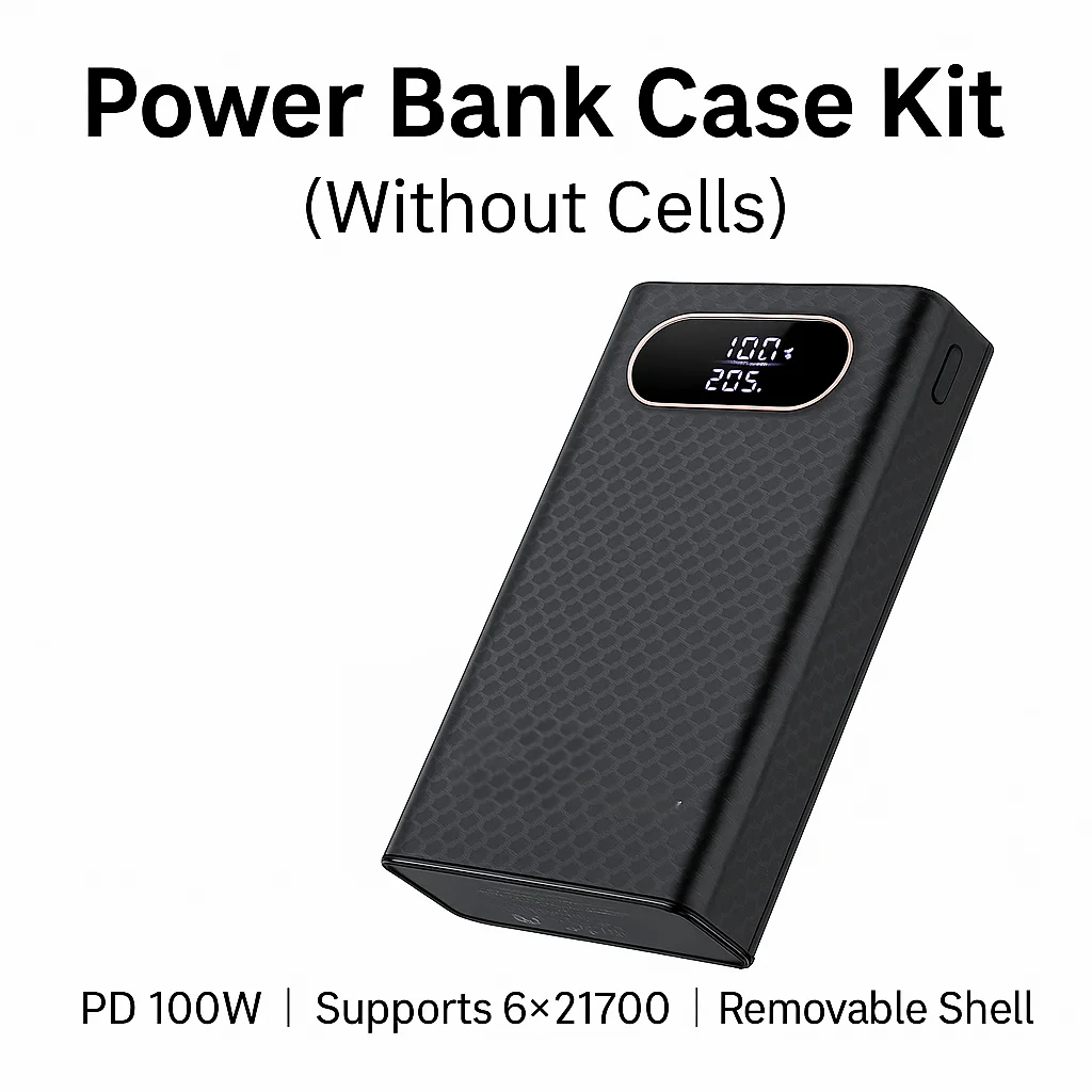 DIY 21700 파워 뱅크 케이스 - 100W PD 고속 충전, 쉘만 포함, 납땜 불필요 & BMS 보호 기능, 여행용 노트북/휴대폰용