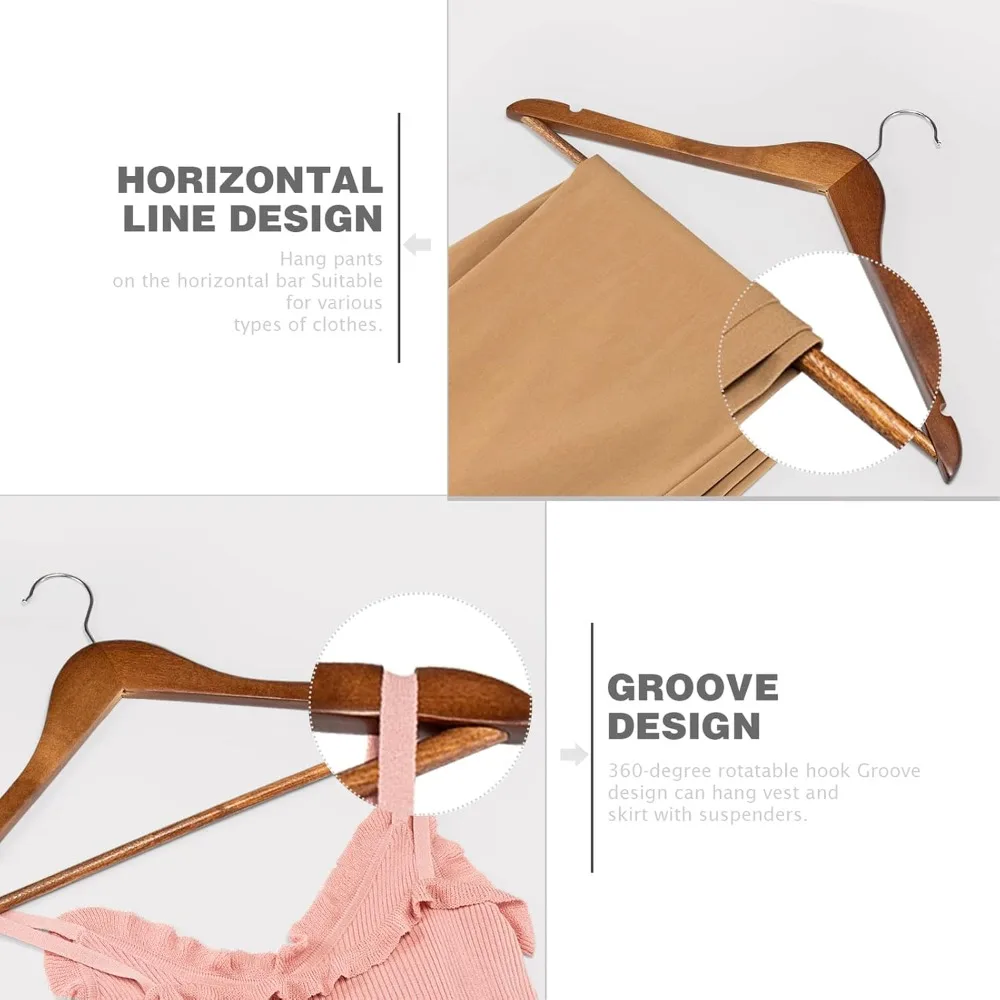 Wooden Hangers 10 Pack, Heavy Duty Wood Coat Hangers for Closet, Smooth Finish Wooden Suit Hanger with Non Slip Pants Bar, Stur