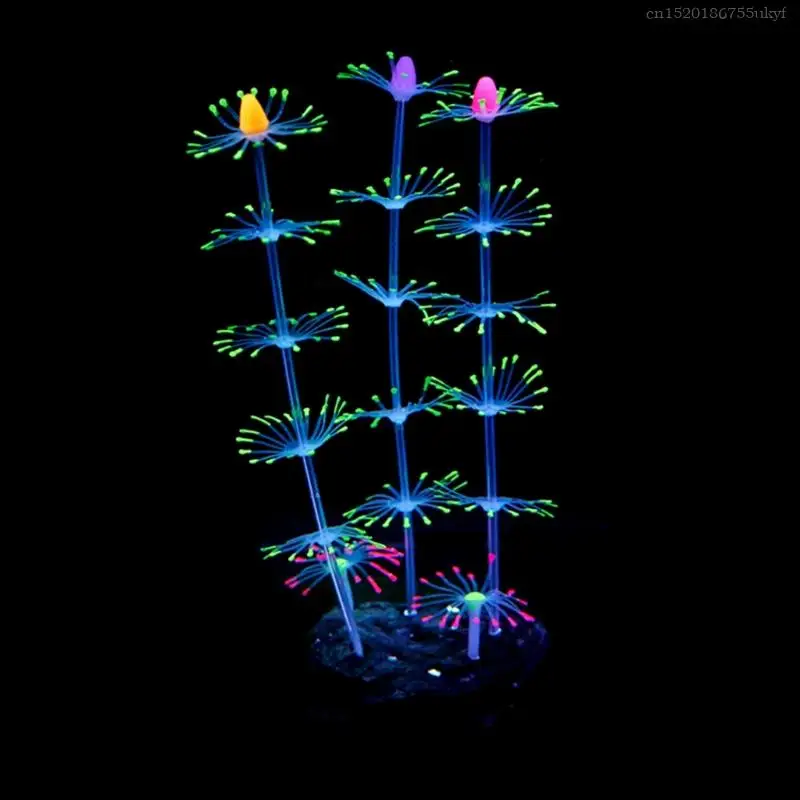 Silicone Coral Ornaments Aquarium Decor Artificial Seaweed Glow Ornament Fish Tanks Coral Plant Decorations F1FB