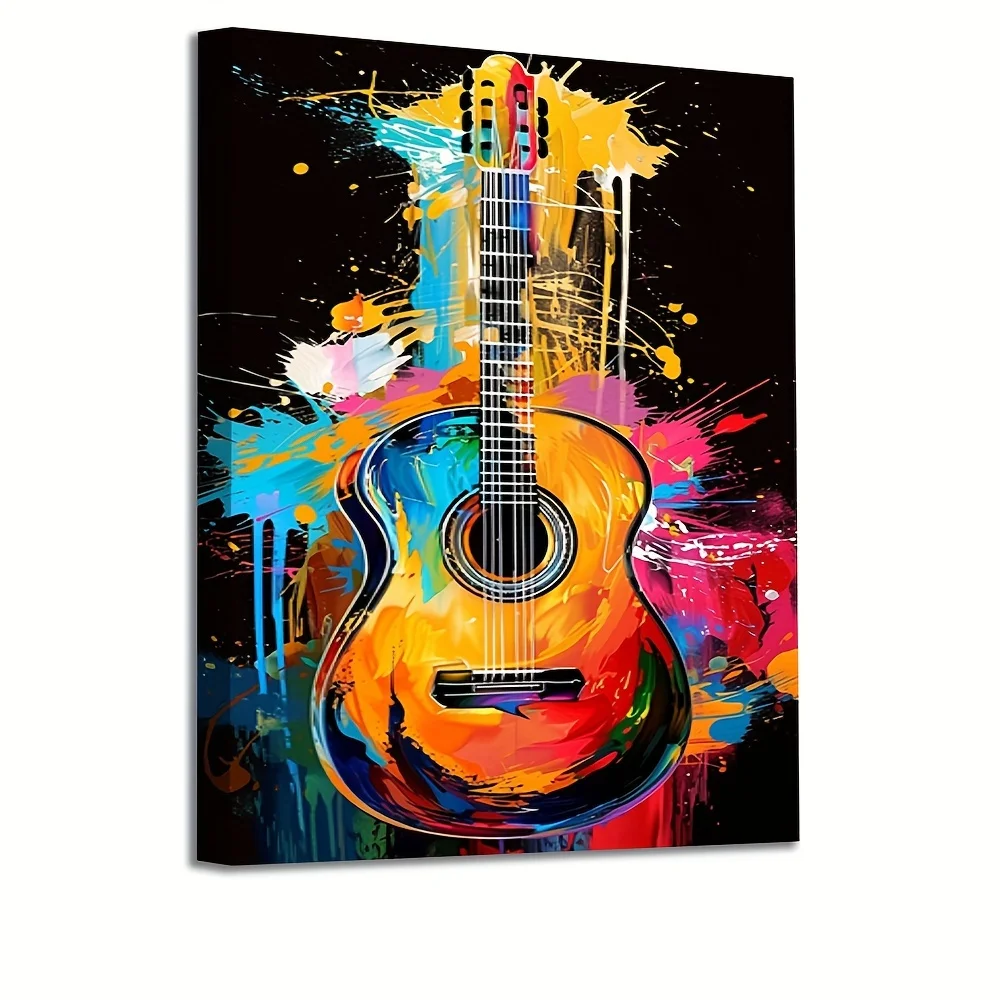 

1pc Colorful Graffiti Guitar Canvas Print, Music-Themed Wall Art, Oil Painting Style Guitar Poster, Modern Decor For Bedroom, Li