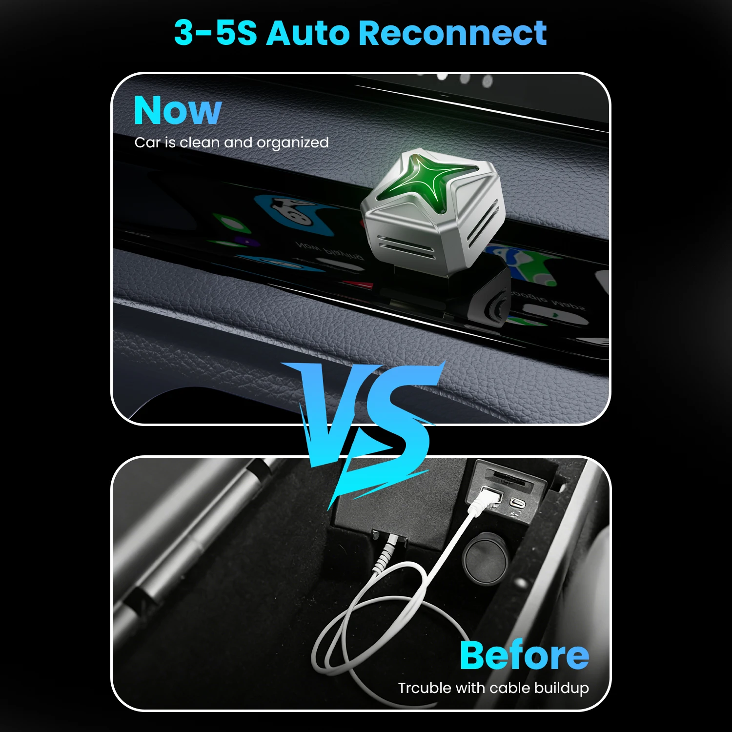 Enhanced Wireless CarPlay Smart Adapter with 5GHz WiFi and Type-C/USB-A Connectivity