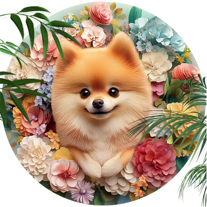 Waterproof Pet Ornaments-Personalized Circular Aluminum Decorative Paintings & Souvenir Tombstones for Pomeranian