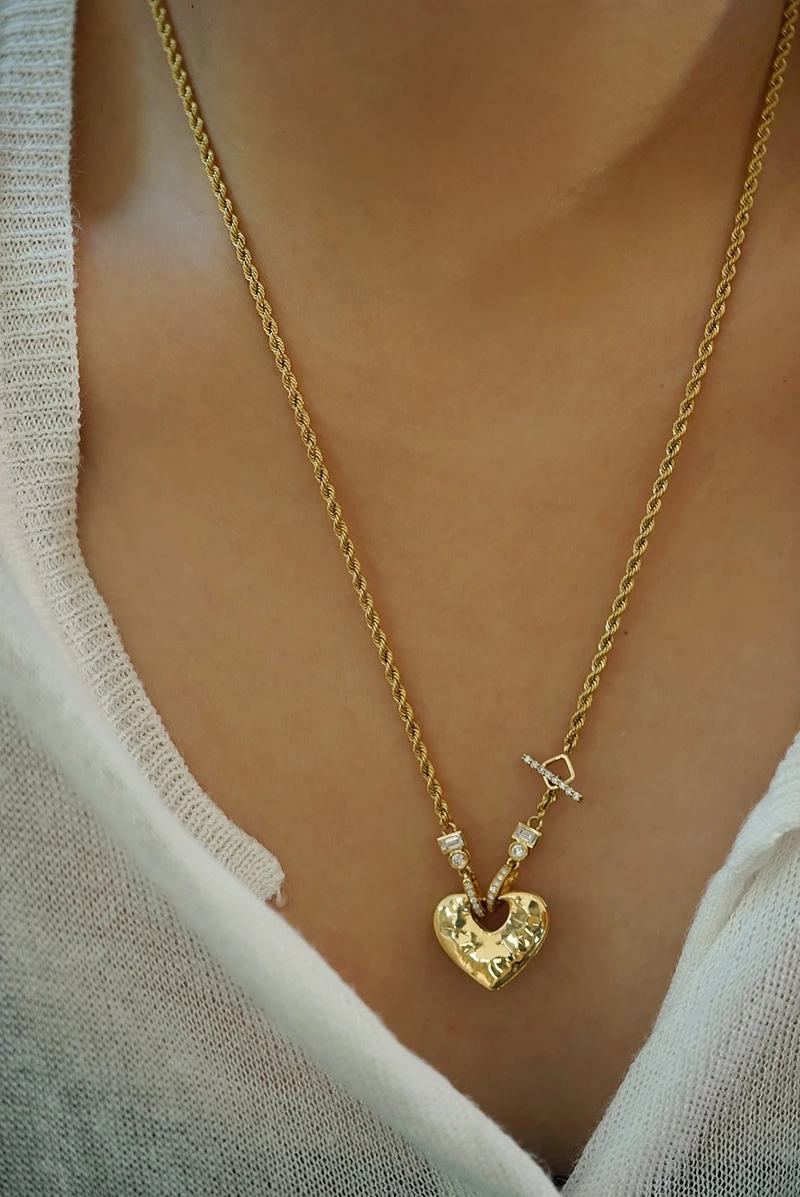 KUGG 18K Yellow Gold Necklace Romantic Rianbow Heart Shape Real Natural Aquamarine Pendant Luxury Diamond Jewelry for Women