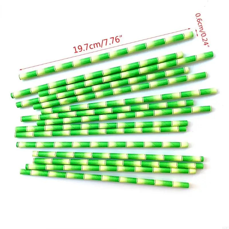 85WF Bamboo Pattern Paper Straws Easy to Use Biodegradable Drinking Straws Gift