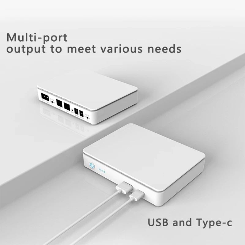 DC Power Supply Uninterruptible Power Supply Portable UPS Mini UPS Mini DC UPS Backup Power Bank with Lithimum Battery, USB, Type-C, POE, Wi-Fi Router, IP Camera, 5V, 9V, 12V, 15V, 24V, 10400mAh,
