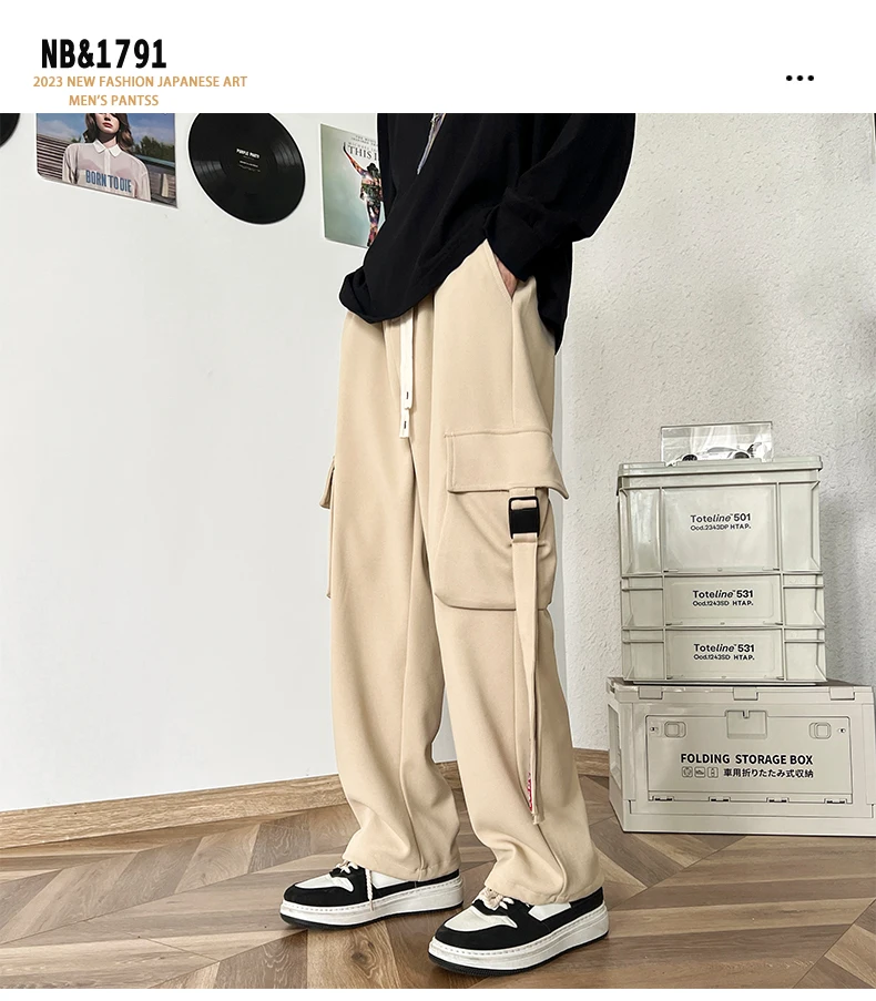 Description Picture 2 of itemTrendy casual pants for men style ruffled multi pocket workwear pants loose fitting sports