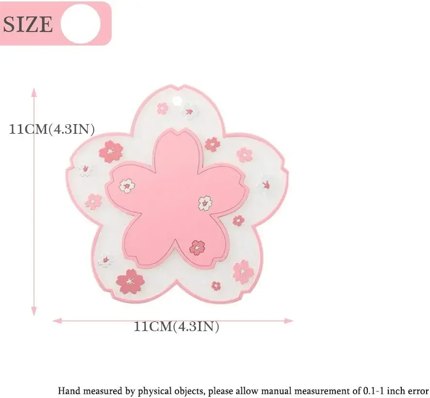 Coaster 2PCS Cute Cherry Blossom PVC Home Tea Mug Pink Flower Pattern Anti-Skid Pot Bowl Pad Placemat for Desk Drink