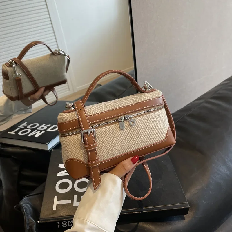 retro canvas handbag for women,women’s summer crossbody bag,contrast color casual handbag,small square canvas shoulder bag,casual women’s sling bag,retro fashion canvas purse,lightweight canvas handbag