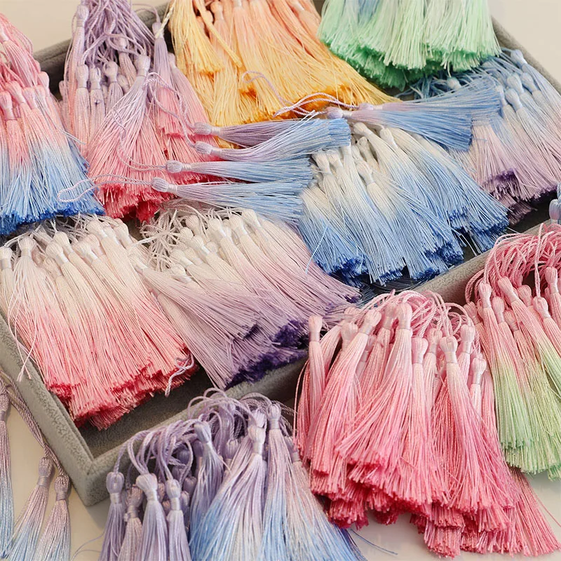 Fluorescent Tassels 50pcs Polyester Silk hand dyed Color gradient DIY Bookmark Pendant Jewelry Making Clothing Wedding