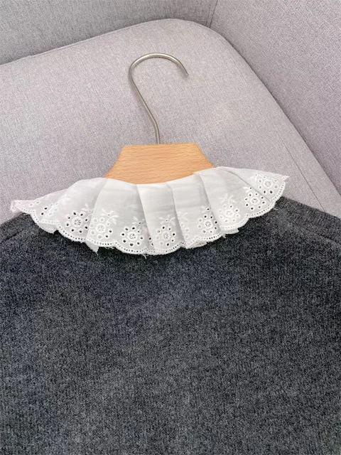 Autumn Winter New Fashion Long Sleeve Sweater Cardigan Women Single Breasted Sweet Lace Detachable Collar Knit Coat Tops Ladies 2