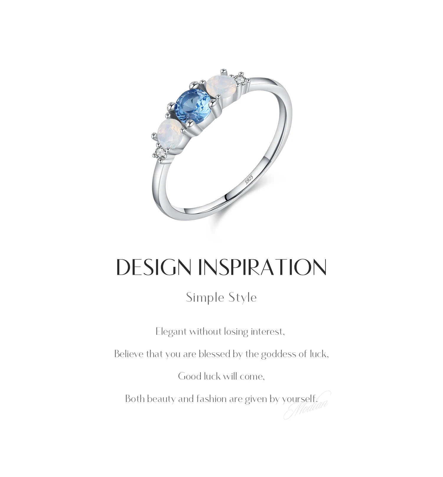 MODIAN 925 Sterling Silver Round Opal Ring White Gold Plated Dainty Cute Three Stone Ring For Women Birthday Christmas Jewelry