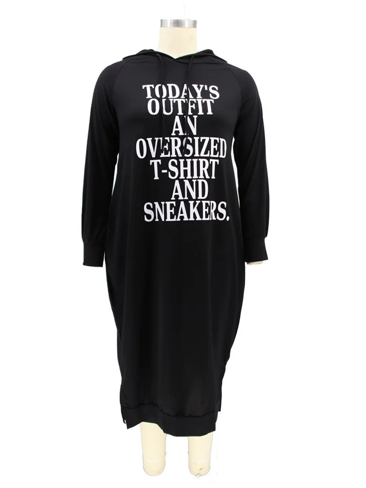 Wmstar Plus Size Women Clothing Dresses Hoodies Tracksuit Letter Print Loose Casual Pockets Maxi Dress Wholesale Dropshipping