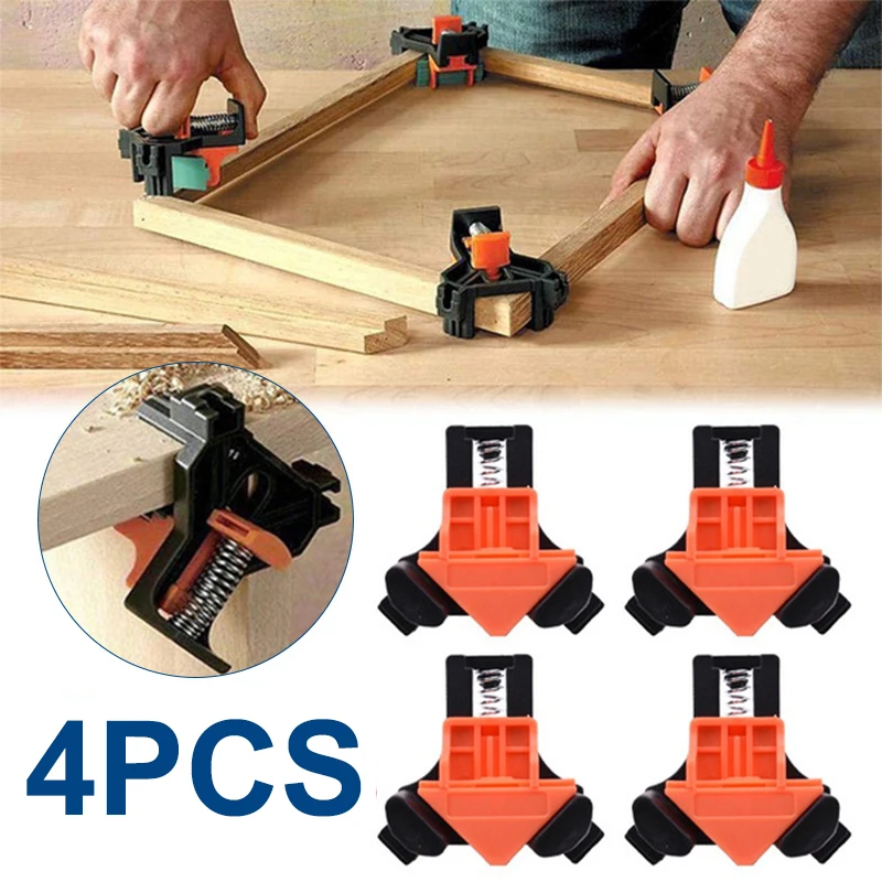 

4PCS Adjustable Right Angle Clamp 90 Degree Woodworking Clamps Single Handle Spring Loaded Swing Clip Fixer Welding Clamps