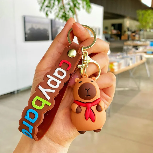 Cute Capybara Rodent PVC Pendant Keychain - Simulation Capybara with Turtle Design Anime Keyring for Cute Animal Lovers