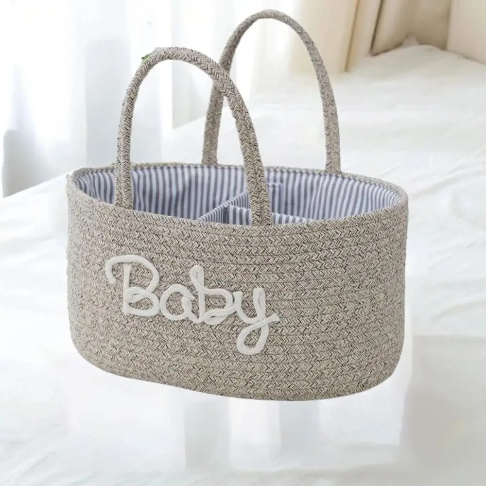 Borsa Multifunzionale per Mamme con Scomparti, Cesto Portatile in Corda di Cotone per Pannolini e Igiene del Bambino - immagine 3