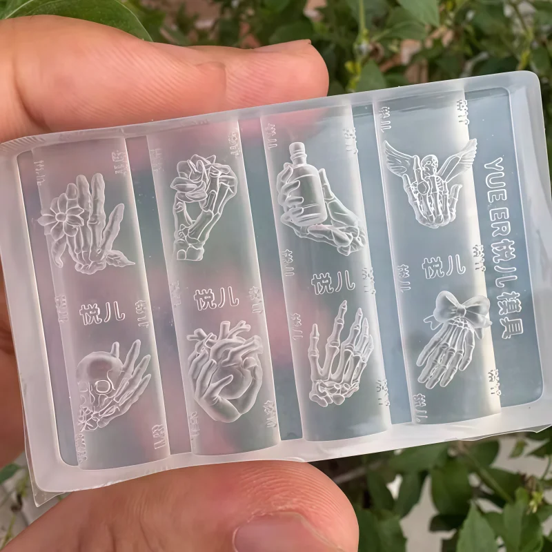 네일 아트 몰드 세트 조합 날개 깃털 십자가 해골 손 모양 칼 장미 3D 네일 아트 장식 투명 실리콘 몰드