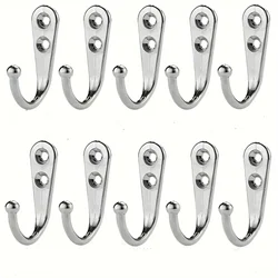 Set of 10 Vintage Bronze Wall - Mounted Single Prong Hooks - Retro Mini Size Hangers for Clothes, Keys, Hats, Towels, and Robes (Silver)