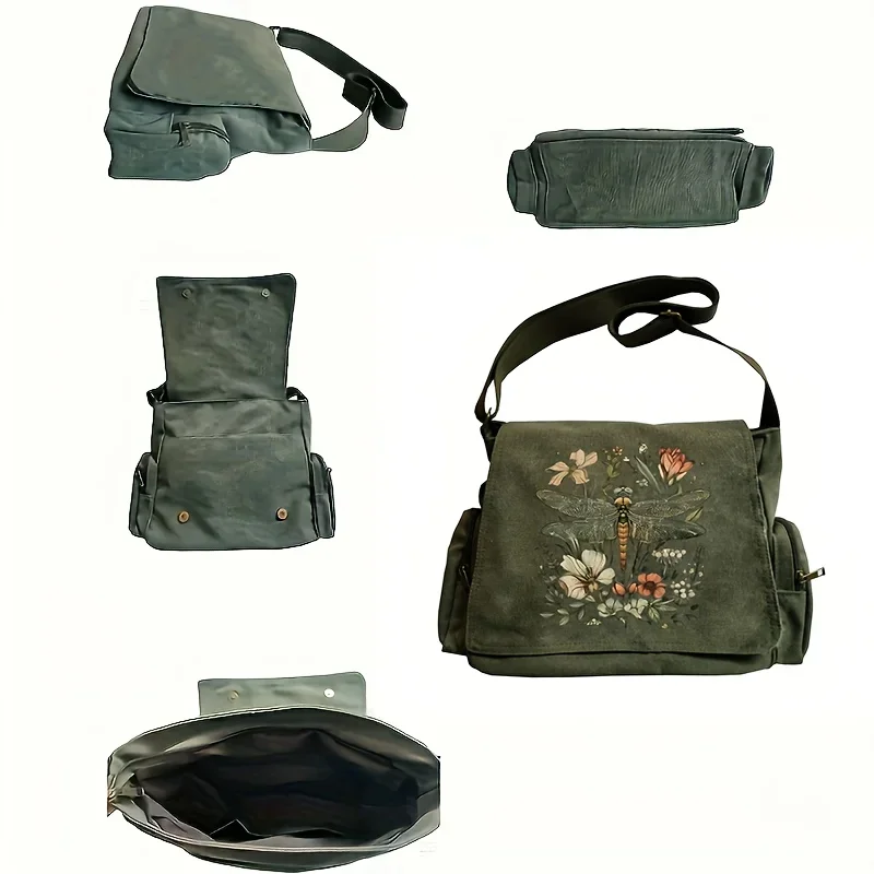 Stylish Artistic Dragonfly Print Women's Shoulder Bag Large Capacity Crossbody Messenger Bag For Women Commuting