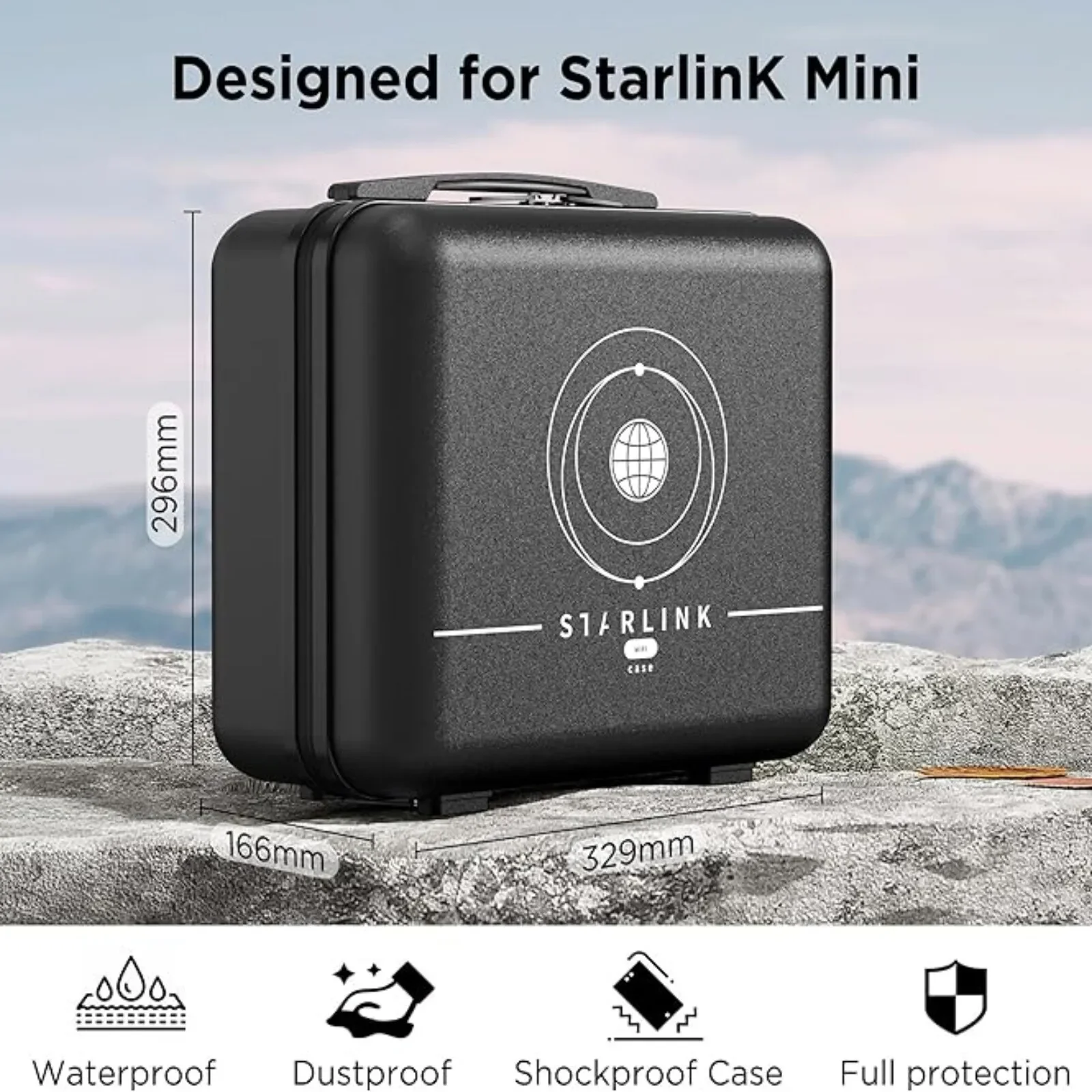 Starlink Mini Case-Carry Handle Hard Travel Case for Outdoor Camping, Car, RV, Boat Trips-Waterproof Black