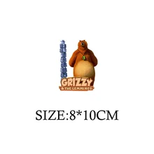  Grizzy Bear and The Lemmings Cartoon Patches for Clothes Heat Transfer Stickers DIY T shirt Iron on for Kids Jackets Appliqued 