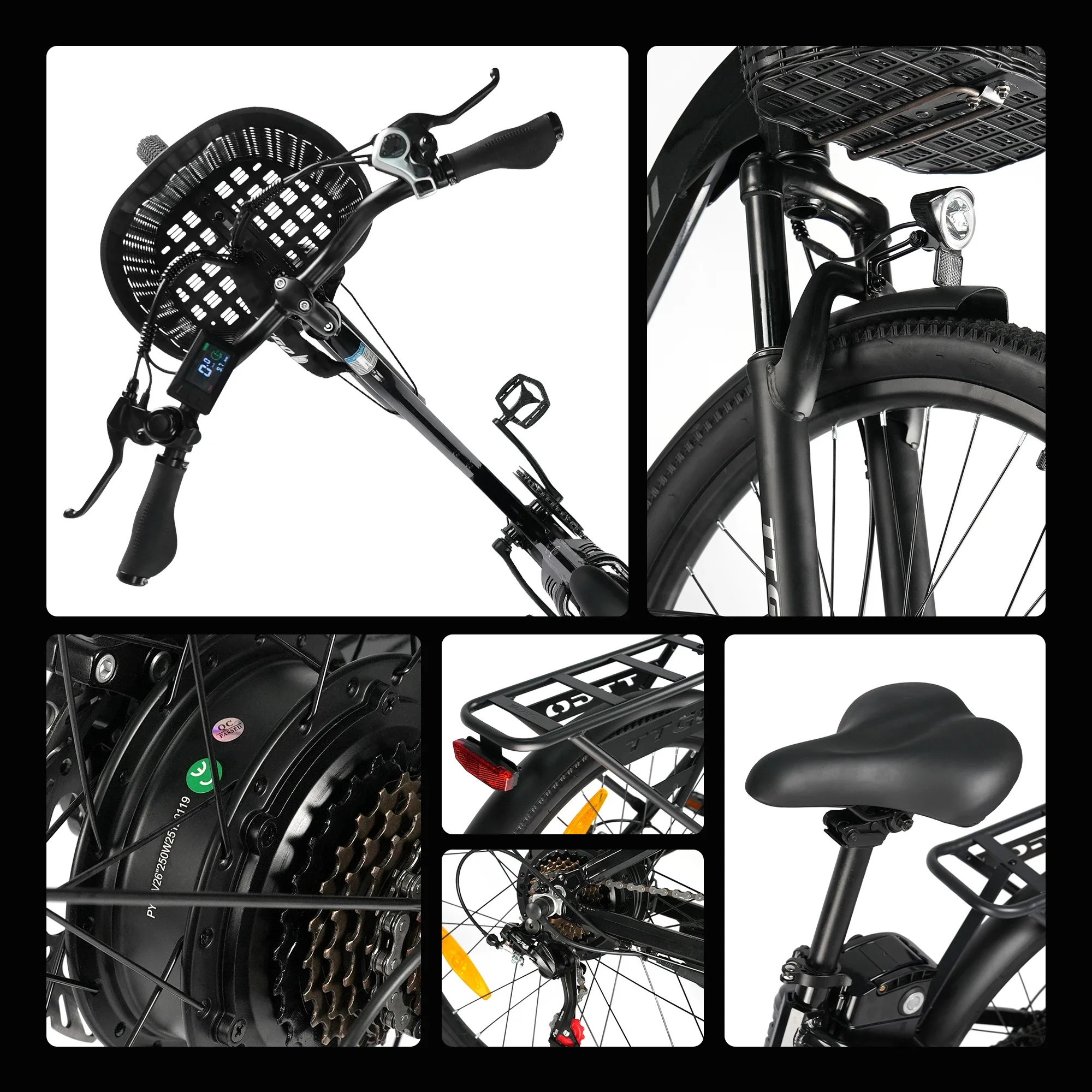 TTGO C2PRO Urban Commuting E-Bike 250W Bürstenloser Motor 36V18Ah Lithium-Akku Elektrofahrrad 26*1,95" Reifen Trip E-Bike – Detail 8