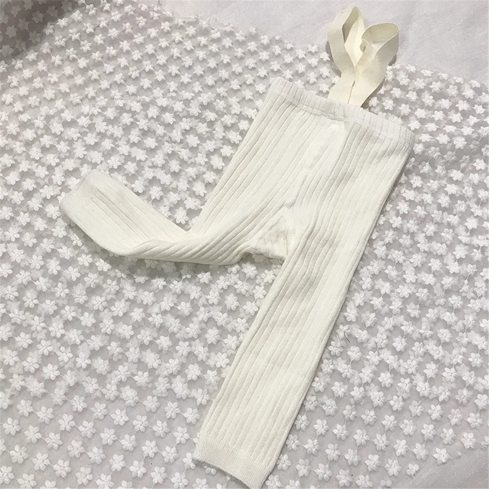 Kids Leggings 7 Colors Toddler Girls Boys Strap Pants Baby Solid Color Knitted Ribbed Leggings Autumn Winter Warm Trousers 0-4T