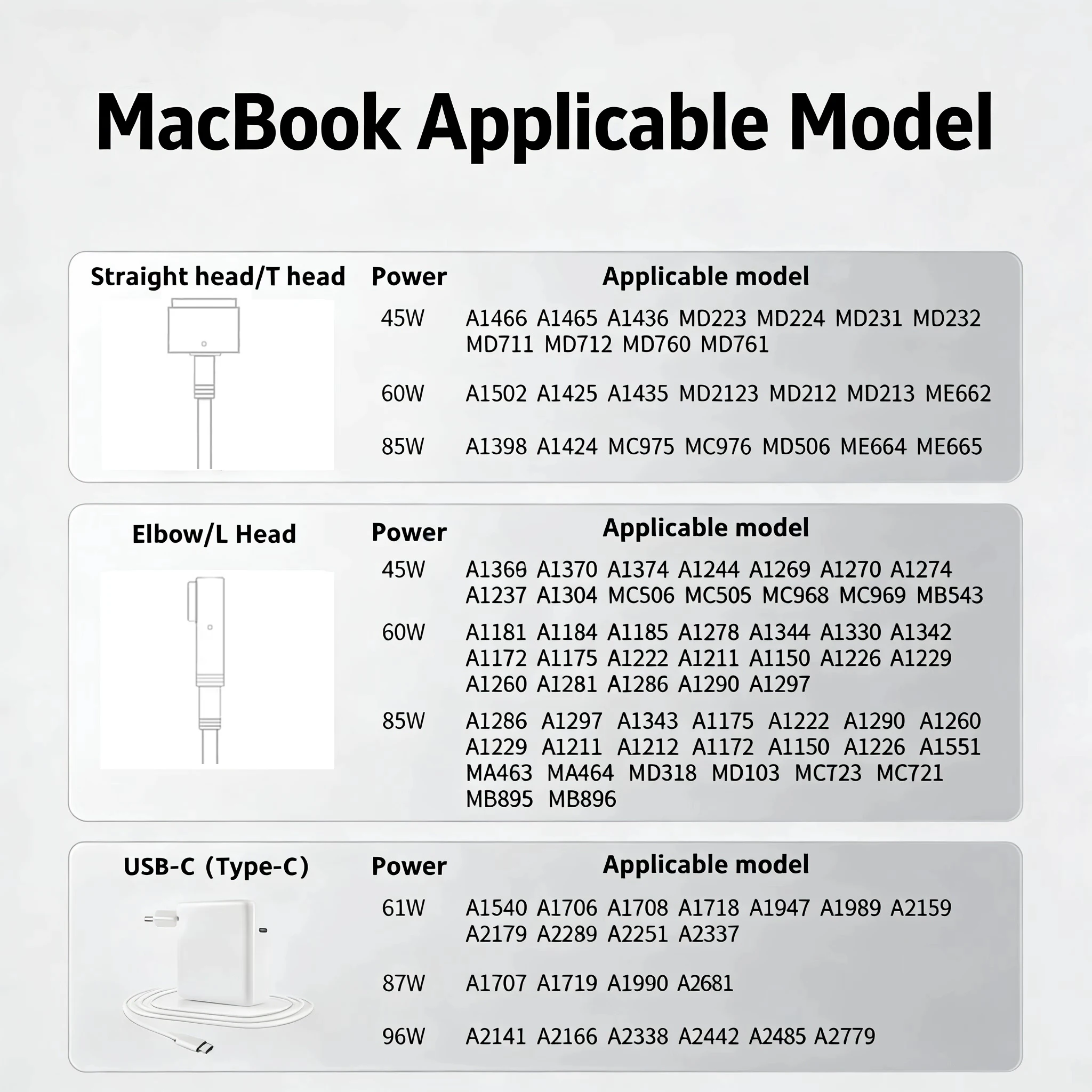 AC 어댑터 45W 60W 85W Mgsafe1-L 마그네틱 충전 전원 어댑터 (맥북 에어/프로 A1369 A1370 A1181 A1278 A1286 A1297 등)