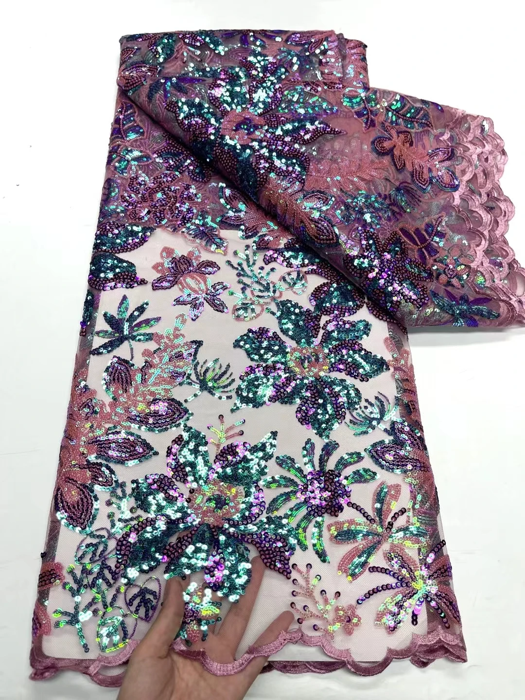 

LJYN06 Nice looking African net lace fabric with sequins,high class embroidered French tulle lace fabric for fashion dress