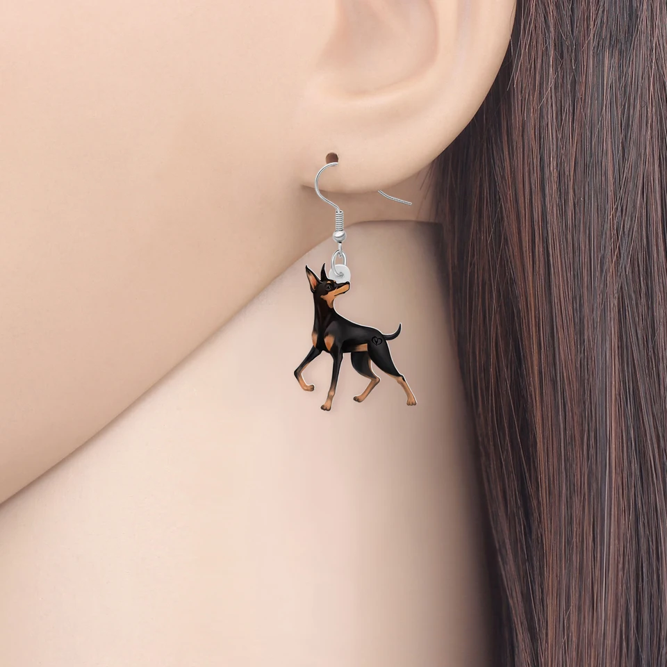 BONSNY Colorful Doberman Dangle Earrings - Folk Art Geometric Pattern Hypoallergenic Statement Earrings - View #14
