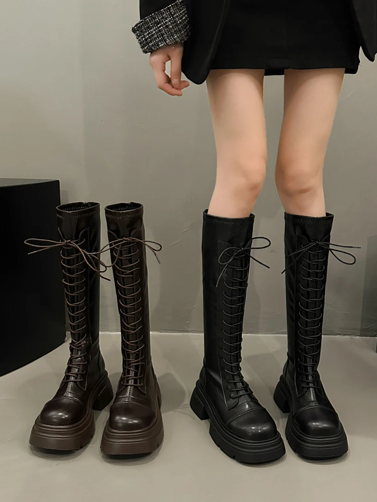 

Women's Rubber Boots Round Toe Lace Up Winter Footwear Shoes Boots-Women Sexy Thigh High Heels High Sexy Rain Leather Black 2023