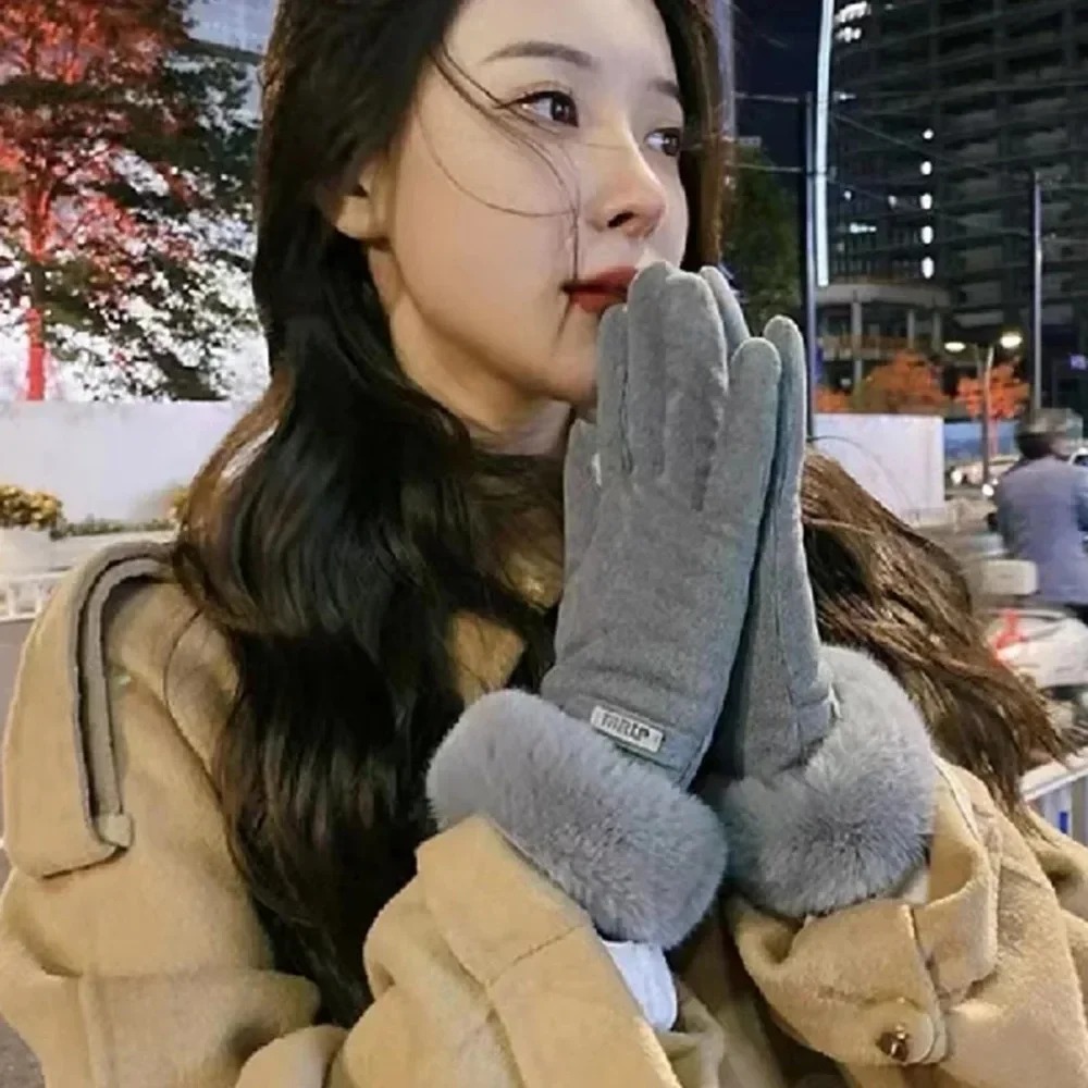 New Thick Plush Sleeves Suede Gloves Short Soft and Warm Solid Color Gloves Autumn and Winter Outdoor Cycling Windproof 장갑