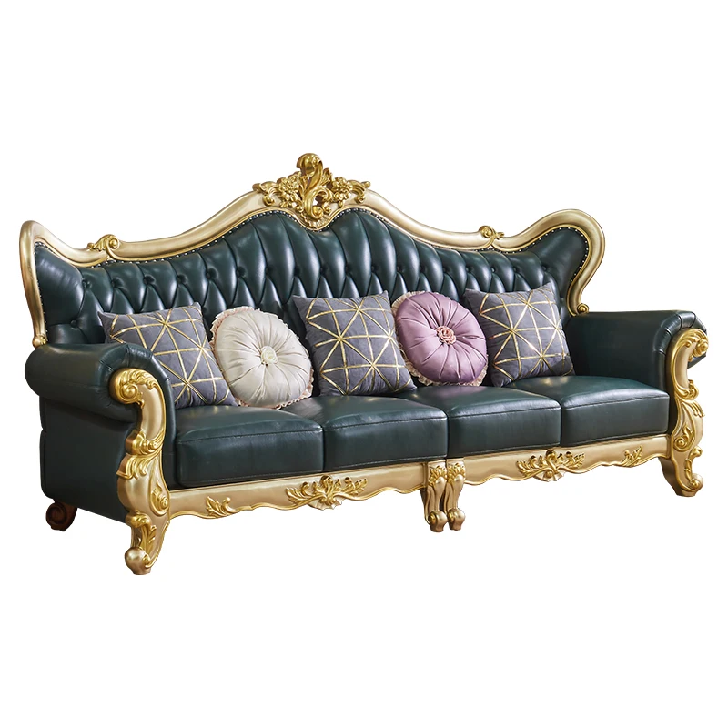 Divano In Stile Europeo Chaise Longue Divano In Pelle Di Legno Massello Villa Divano In Pelle Bovina Intagliato Di Lusso Primo Strato