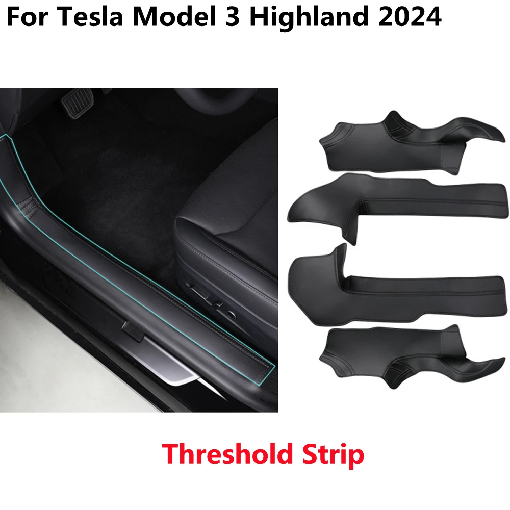 

4PCS Front Rear Door Sill Pad For Tesla Model 3 Highland 2024 Door Welcome Pedal Threshold Strip Leather New Accessories