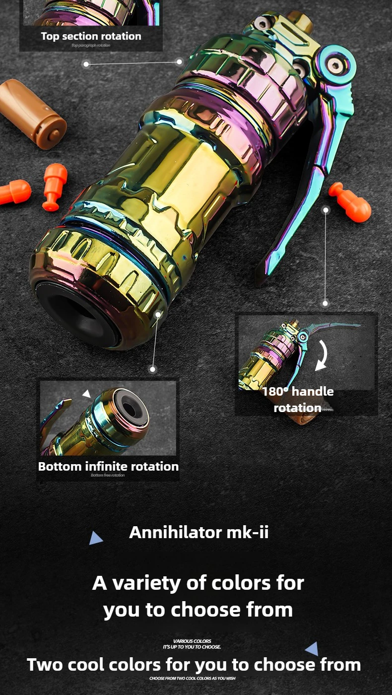 Taktischer Granatenwerfer Spielzeug-Set mit Hülsenauswurf, Fidget Spinner, Mini Stressabbau-Fingerspielzeugpistole, Granatenmodell aus Legierung – Detail 5