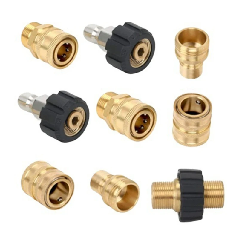 

9pcs High Pressure Washer Adapter Set, M22 Metric Male Thread Quick Connector, M22 to 3/8'' Quick Dropship