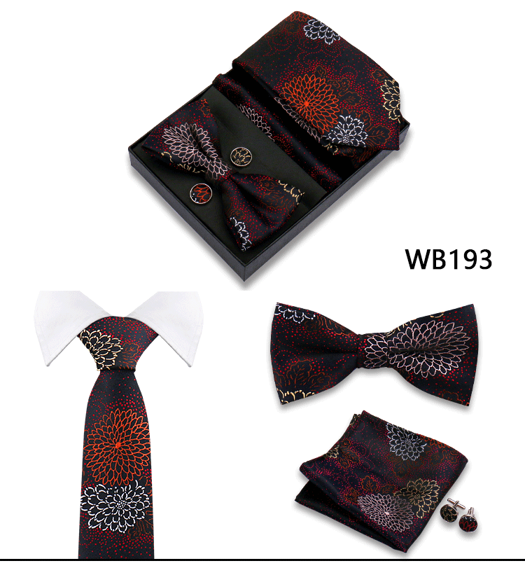 Herren-Krawatte in Geschenkbox, Fliege und Einstecktuch, Manschettenknöpfe-Set für Männer, Hochzeit, Business, formeller Anzug, individuelle Krawatte, Gravata-Geschenkset – Detail 33