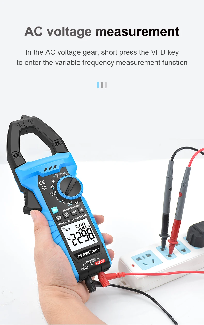 MESTEK Inrush Clamp Meter 1000A True RMS AC/DC Current Amp Meter,  Multimeter Voltage Tester 6000 Counts, VFD, LOZ Mode, Measures Current  Voltage