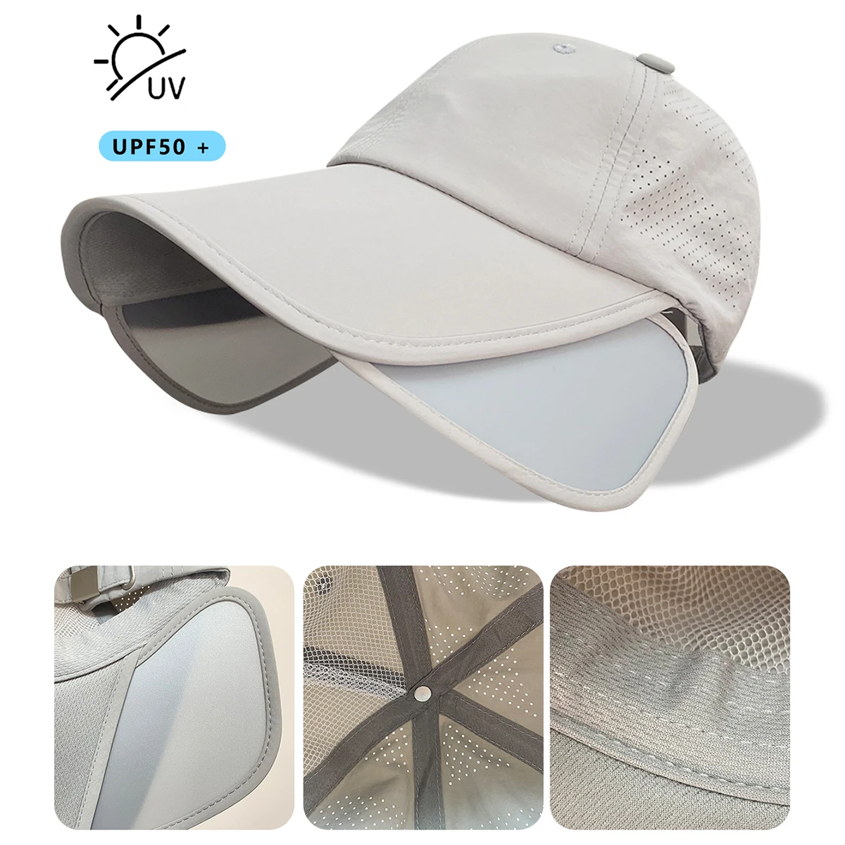 Sunscreen Hat Men's Summer Sun Hat Outdoor Big Brim Cap Breathable Fishing Hat Retractable Sunshade Anti-Ultraviolet