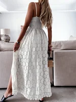 Summer Women Lace Playsuit Dress Sleeveless V Neck Hollow Out Irregular Midi Dress Sexy Elegant Casual Bohemian Dresses - Image 4
