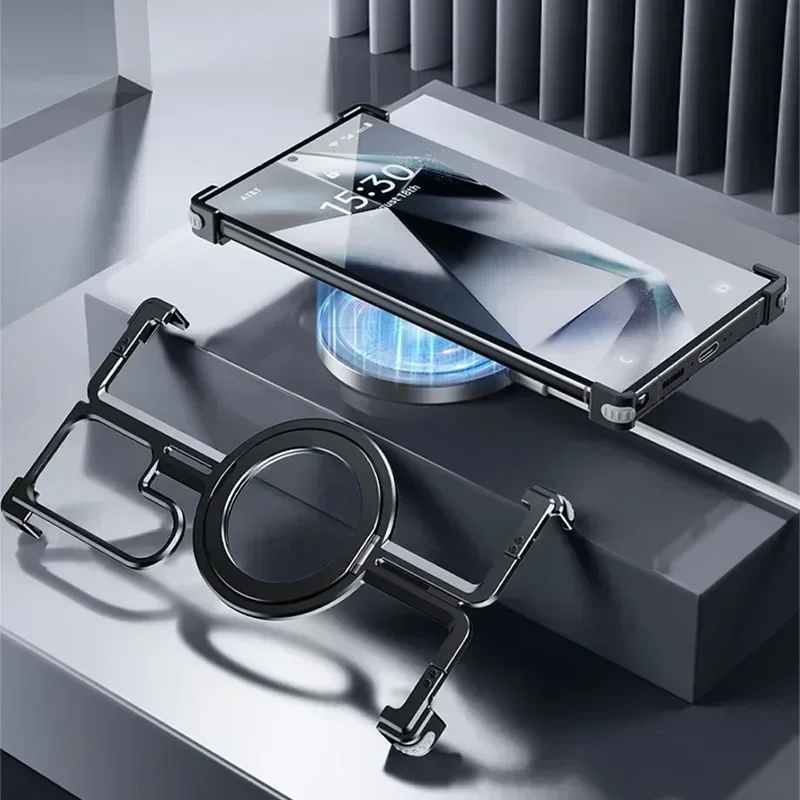 Magnetic Metal Bracket Aluminum Alloy Phone Case with Frameless Bumper Cover