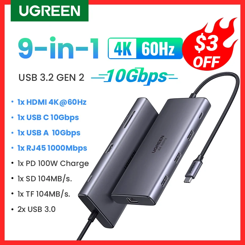 Ugreen 10gbps Usb c Hub 4k60hz tipo c para Hdmi Rj45 Ethernet Pd100w para Macbook Ipad Huawei Sumsang pc Tablet Phone Usb 3.0 Hub
