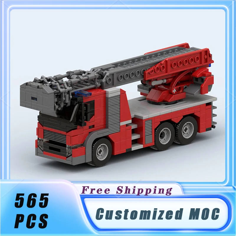MOC Bausteine Stadt Fahrzeug Multifunktionale Feuer Leiter Lkw Modell Bricks Sets Montieren Display kinder Spielzeug Geschenke – Detail 1